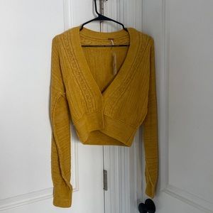 BNWT Free People Mustard Southern Sun Button Up Sweater Long Sleeve Cardigan